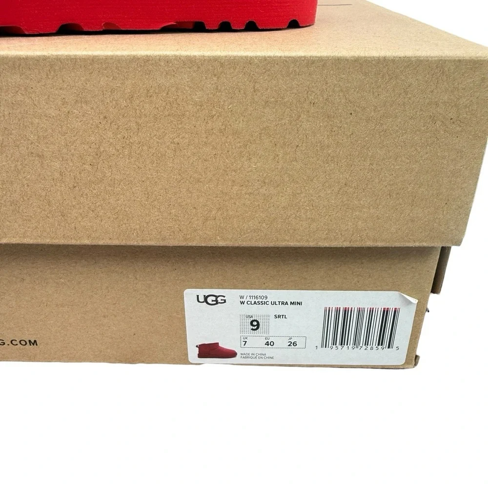 UGG Classic Ultra Mini Samba Red Suede Fur Comfort Womens Boots SZ US 9 NIB Read